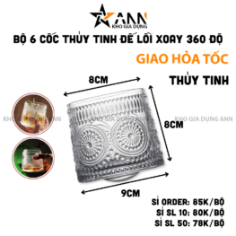 Bộ 6 Cốc Thủy Tinh - Ly Uống Rượu Đế Lồi Xoay 360 Độ 8x8x9cm - LTTDL01