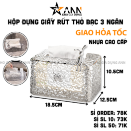 Hộp Đựng Giấy Rút Thỏ Bạc 3 Ngăn Cao Cấp 10.5x12.5x18.5cm - HDGR01