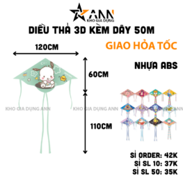 Diều Thả 3D Nhiều Mẫu Tặng Kèm Dây 50m - Diều Cho Trẻ Em 120x170cm - DT01