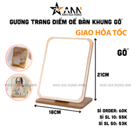 Gương Gỗ Để Bàn - Giương Trang Điểm Để Bàn - Gương Gỗ - Khớp Xoay 180 Độ 19x16cm - GGDB01