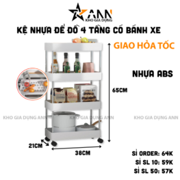 Kệ Để Đồ - Kệ 4 Tầng - Kệ Bếp - Kệ Nhựa Để Đồ Có Bánh Xe 65cmx38cmx21cm - KDD4T01