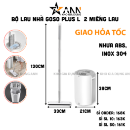 Cây Lau Nhà GOSO Plus L + 2 Miếng lau + Thùng - Cây Lau Nhà Tự Vắt Xoay 360 Độ 33×12×130cm 21×21×38cm - CLNTV01