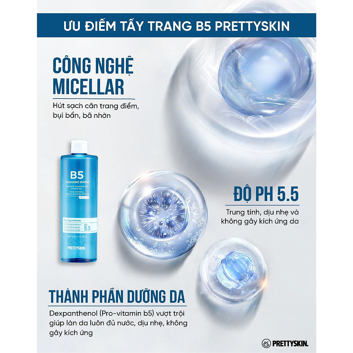 Nước Tẩy Trang Phục Hồi Cho Da Nhạy Cảm Pretty Skin B5 Cleansing Water